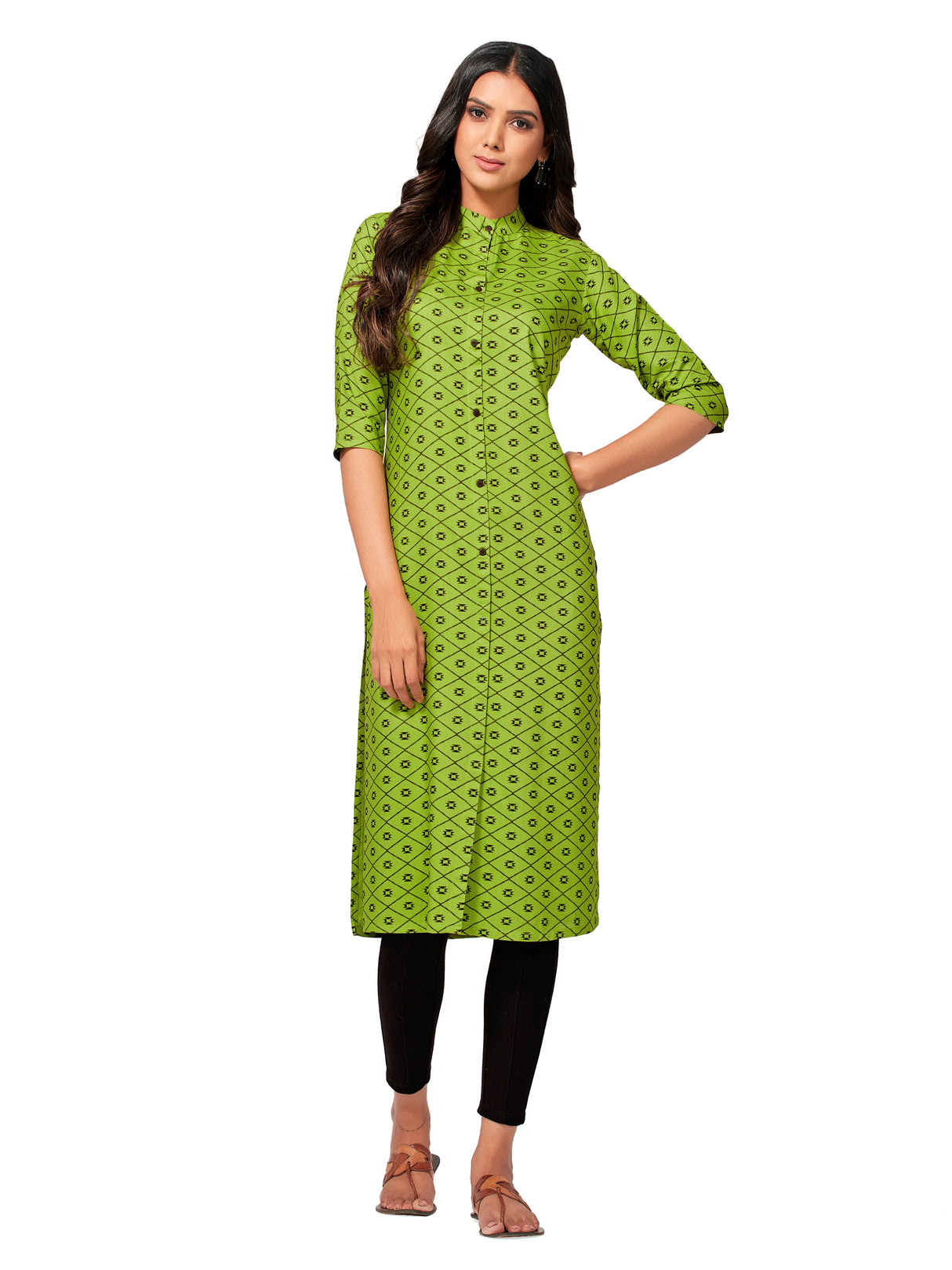 Mimosa Women Green Color Printed Straight Kurta