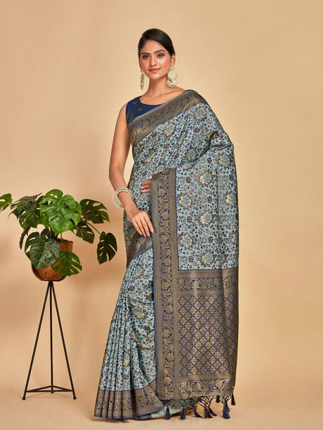 Mimosa Women's Woven Design Banarasi Art Silk Saree With Blouse Piece : SA00001275GYFREE