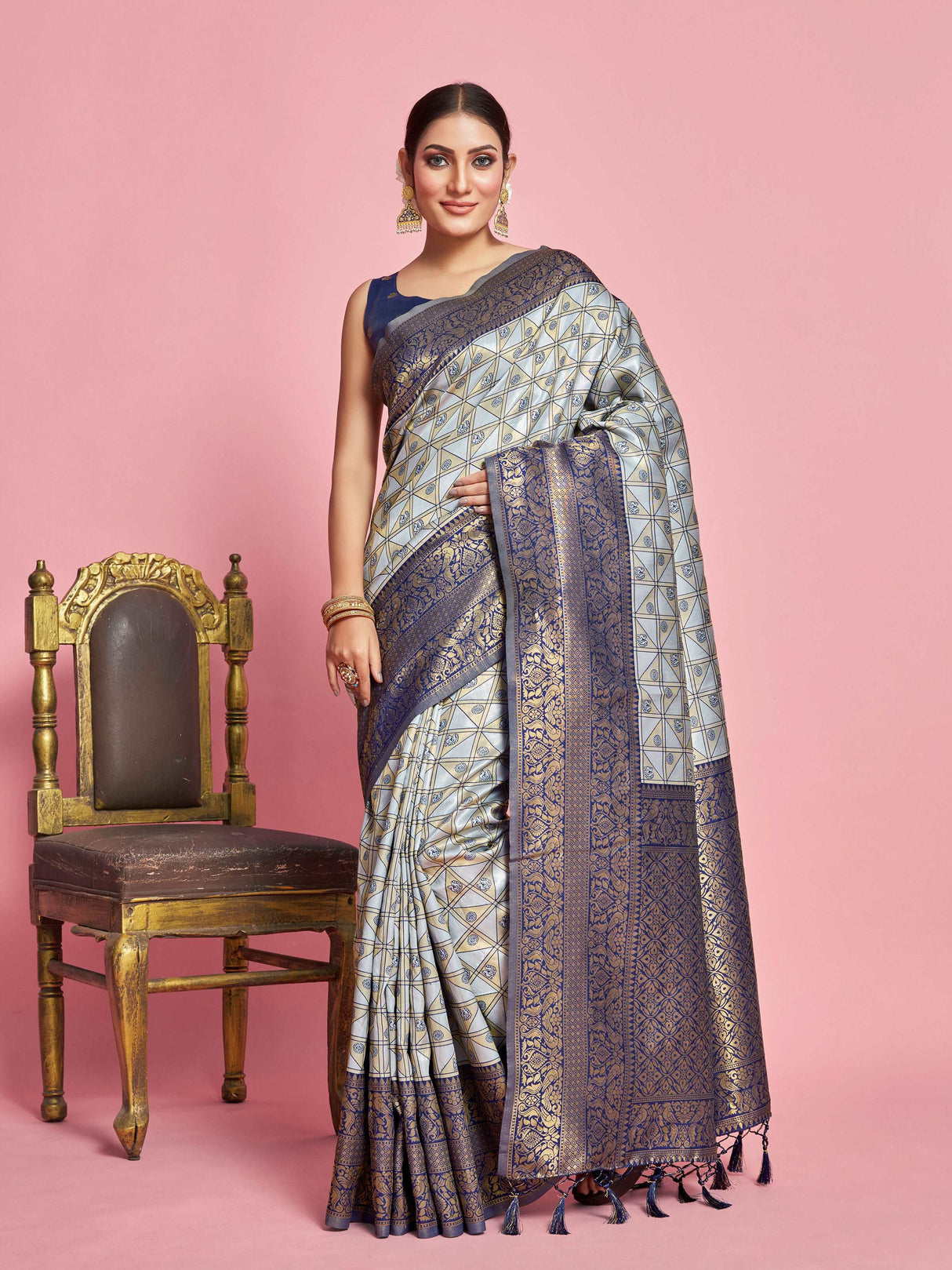 Mimosa Women's Woven Design Kanjivaram Art Silk Saree With Blouse Piece : SA00001260GYFREE