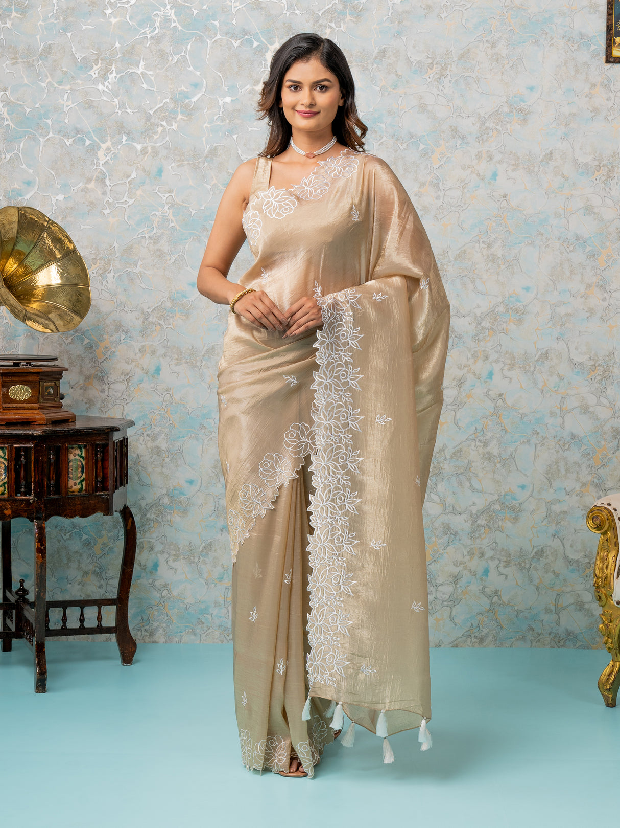 Mimosa Pastel Tissue Crush Saree With Blouse : SA00002014CKFREE