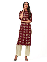 Mimosa Women Maroon Color Printed Straight Kurta