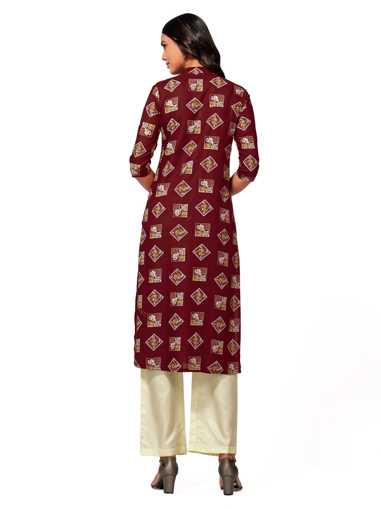 Mimosa Women Maroon Color Printed Straight Kurta