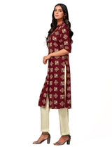 Mimosa Women Maroon Color Printed Straight Kurta