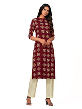 Mimosa Women Maroon Color Printed Straight Kurta