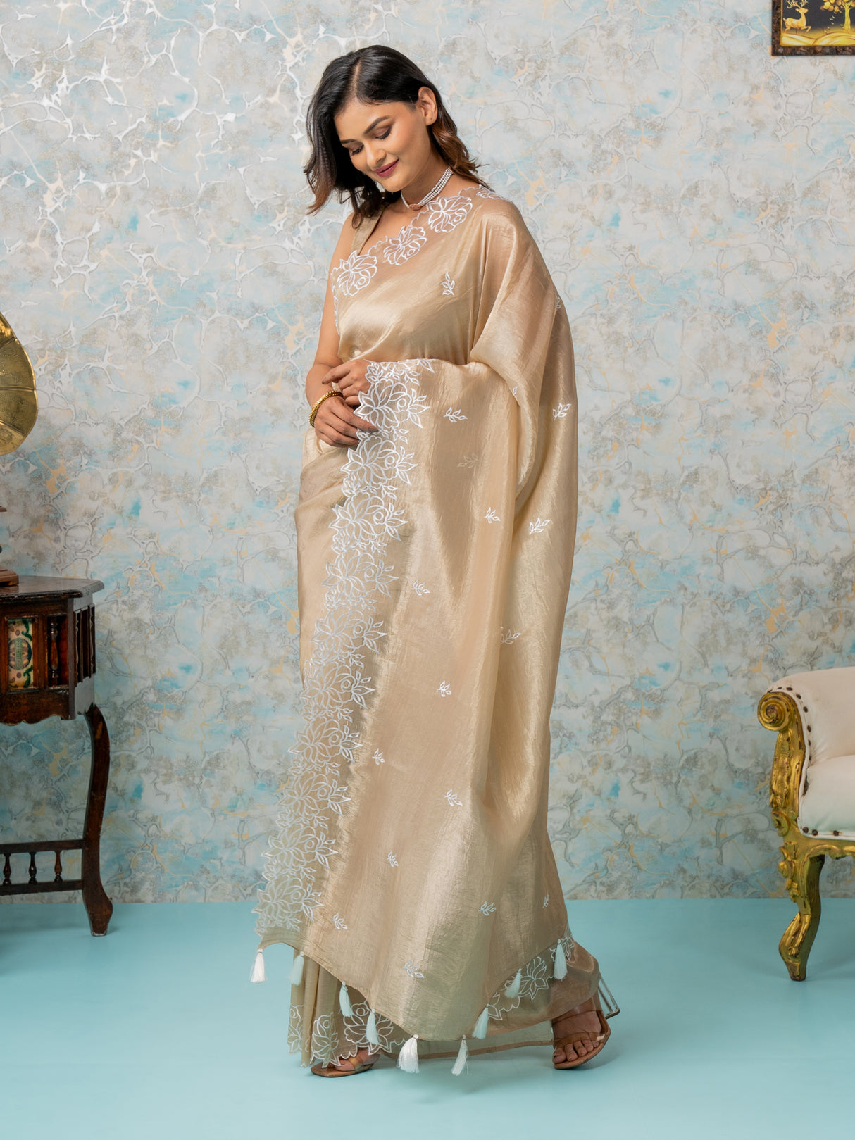 Mimosa Pastel Tissue Crush Saree With Blouse : SA00002014CKFREE