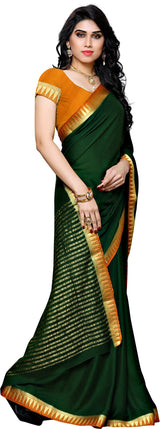 Mimosa Womens Crepe Saree Mysore Silk BGreen Color