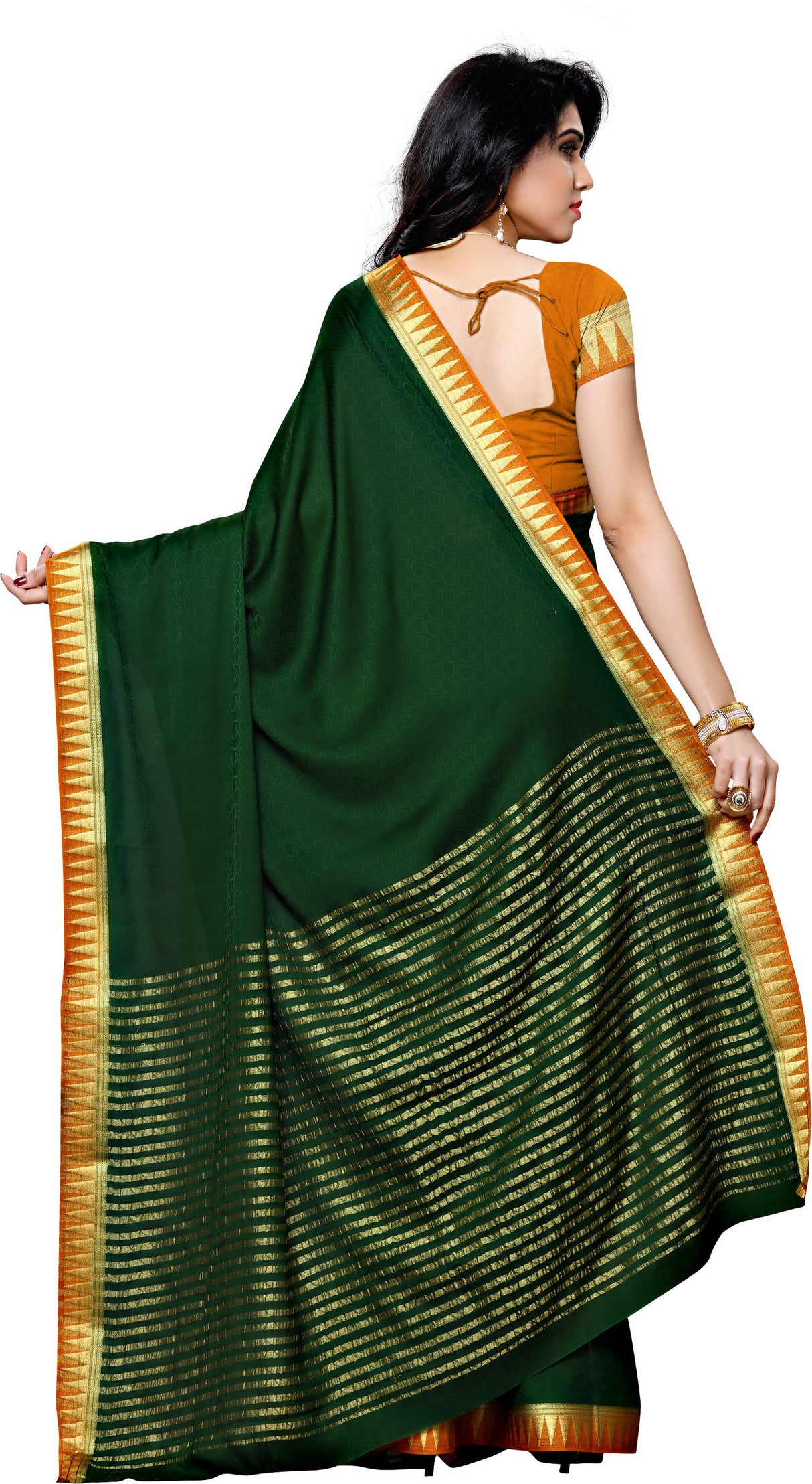 Mimosa Womens Crepe Saree Mysore Silk BGreen Color