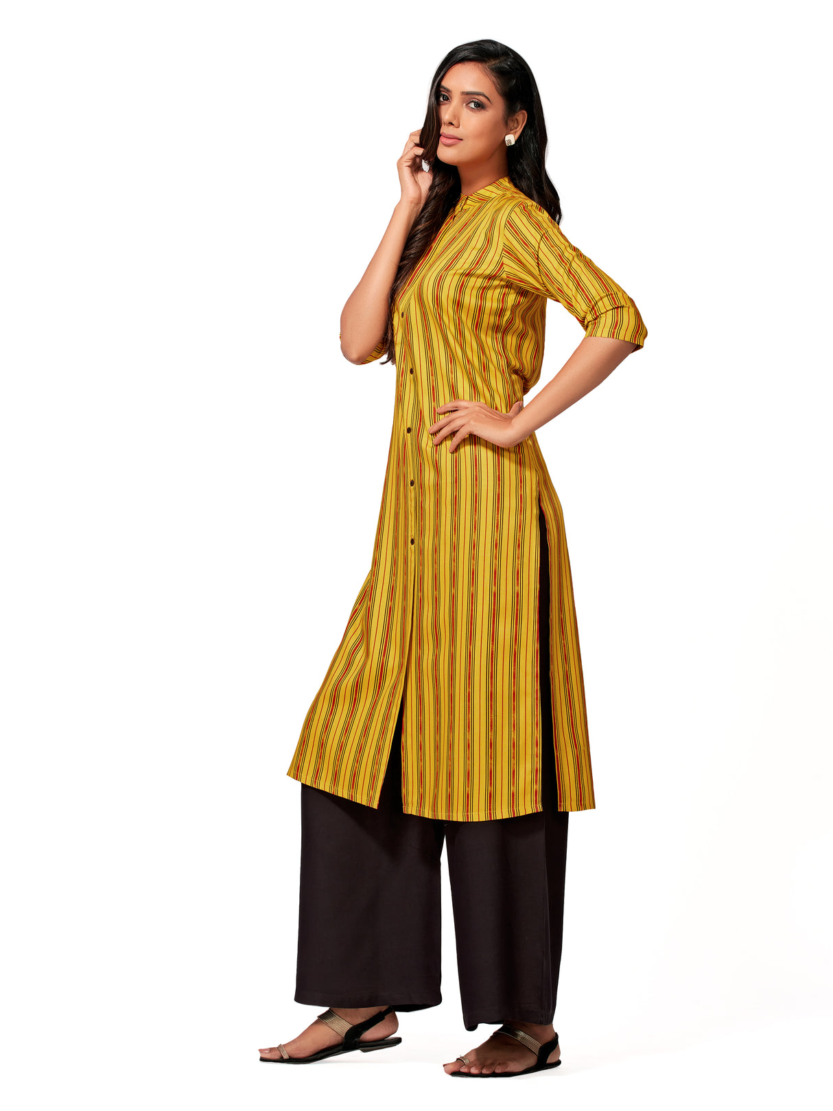 Mimosa Women Mustard Yellow Color Printed Straight Kurta