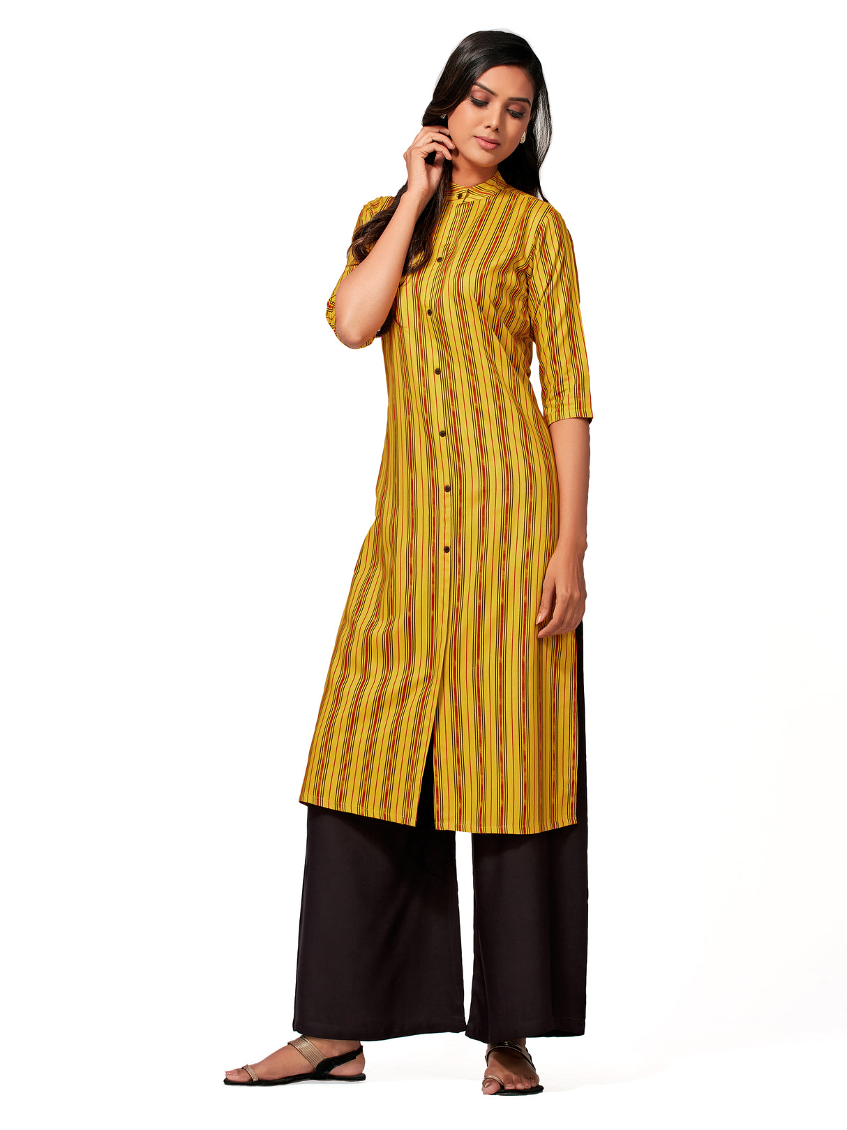 Mimosa Women Mustard Yellow Color Printed Straight Kurta