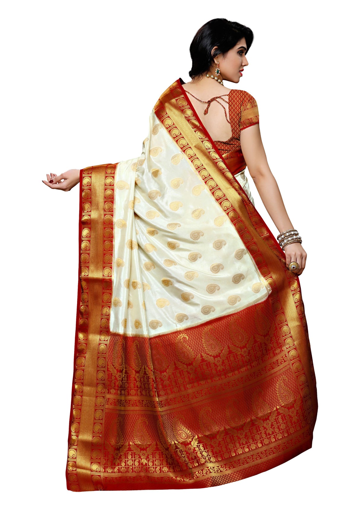 Mimosa Womens Art Silk Saree Kanjivaram Halfwhite Color