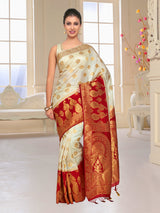 Mimosa Womens Art Silk Saree Kanjivaram Halfwhite Color