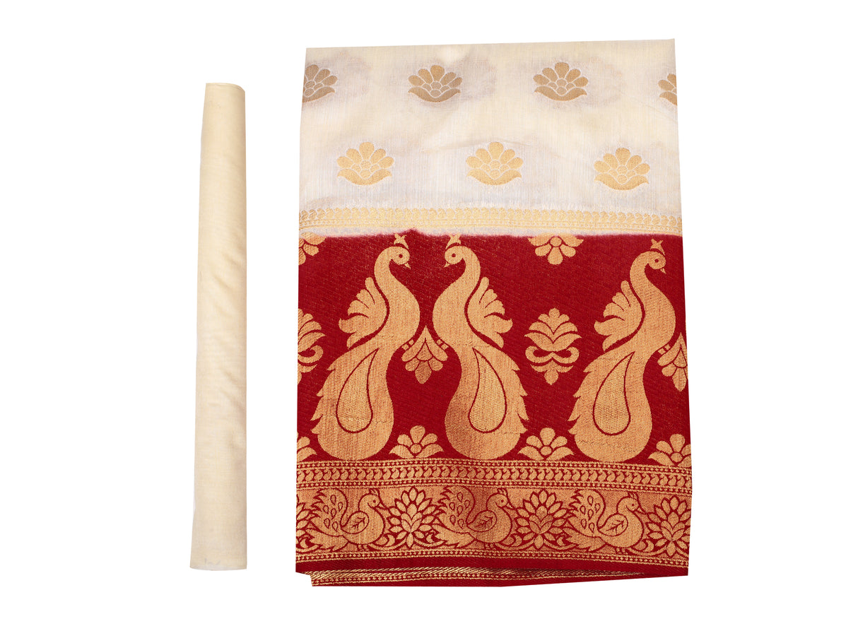 Mimosa Womens Art Silk Saree Kanjivaram Halfwhite Color