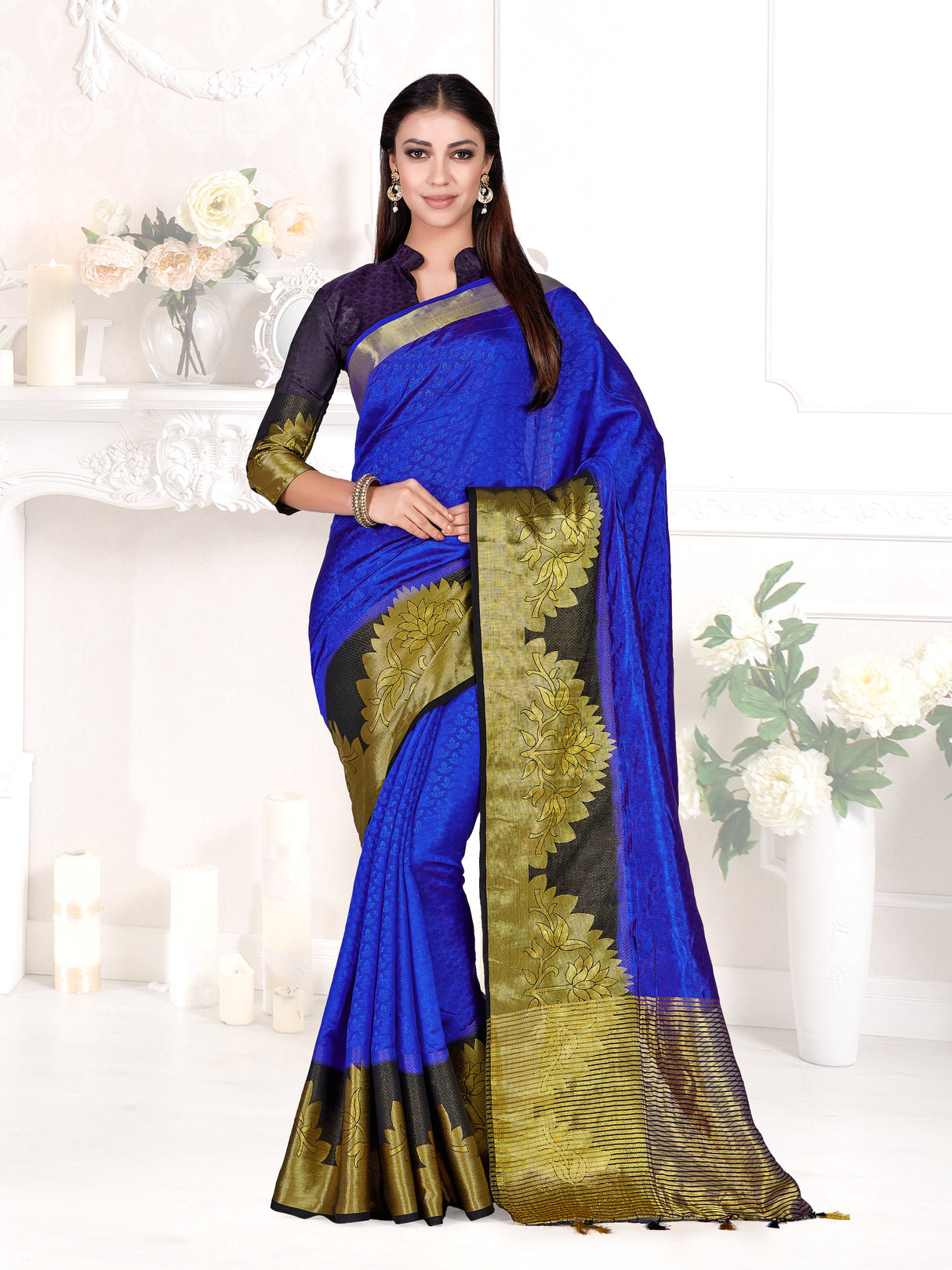 Mimosa Womens Art Silk Saree Kanjivaram Royal Blue Color