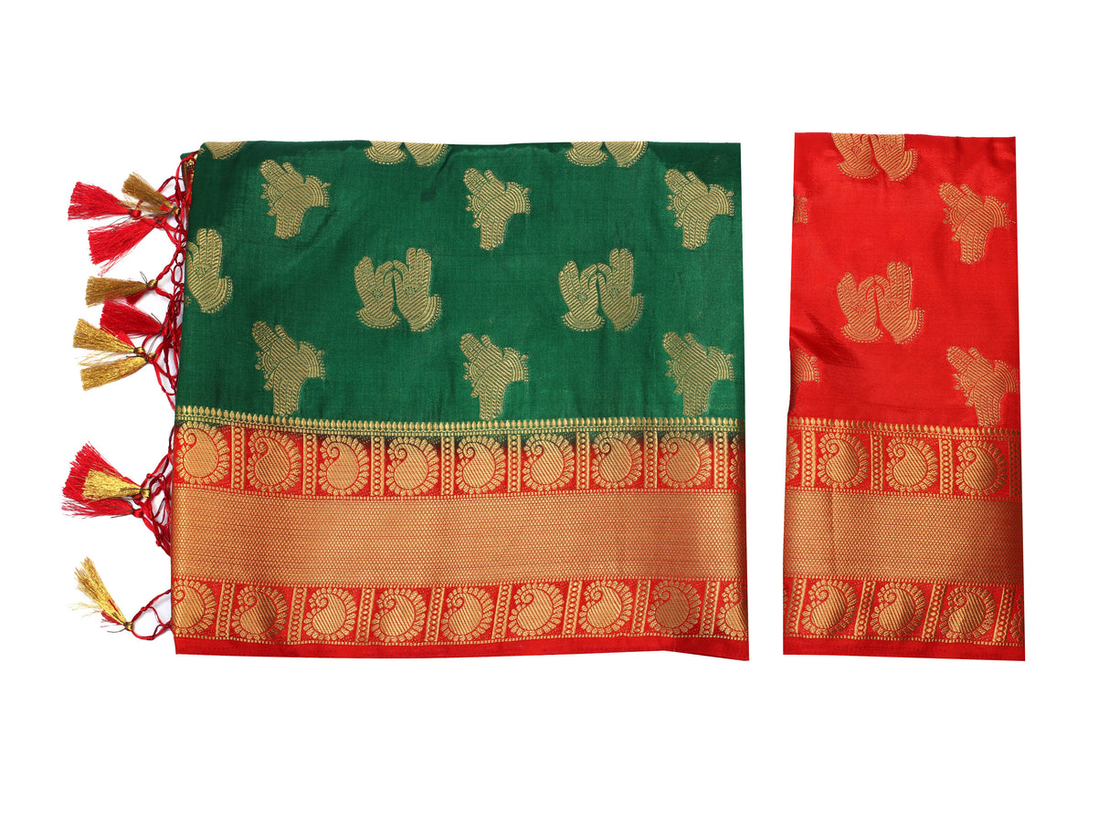 Mimosa Womens Art Silk Saree Kanjivaram BGreen Color