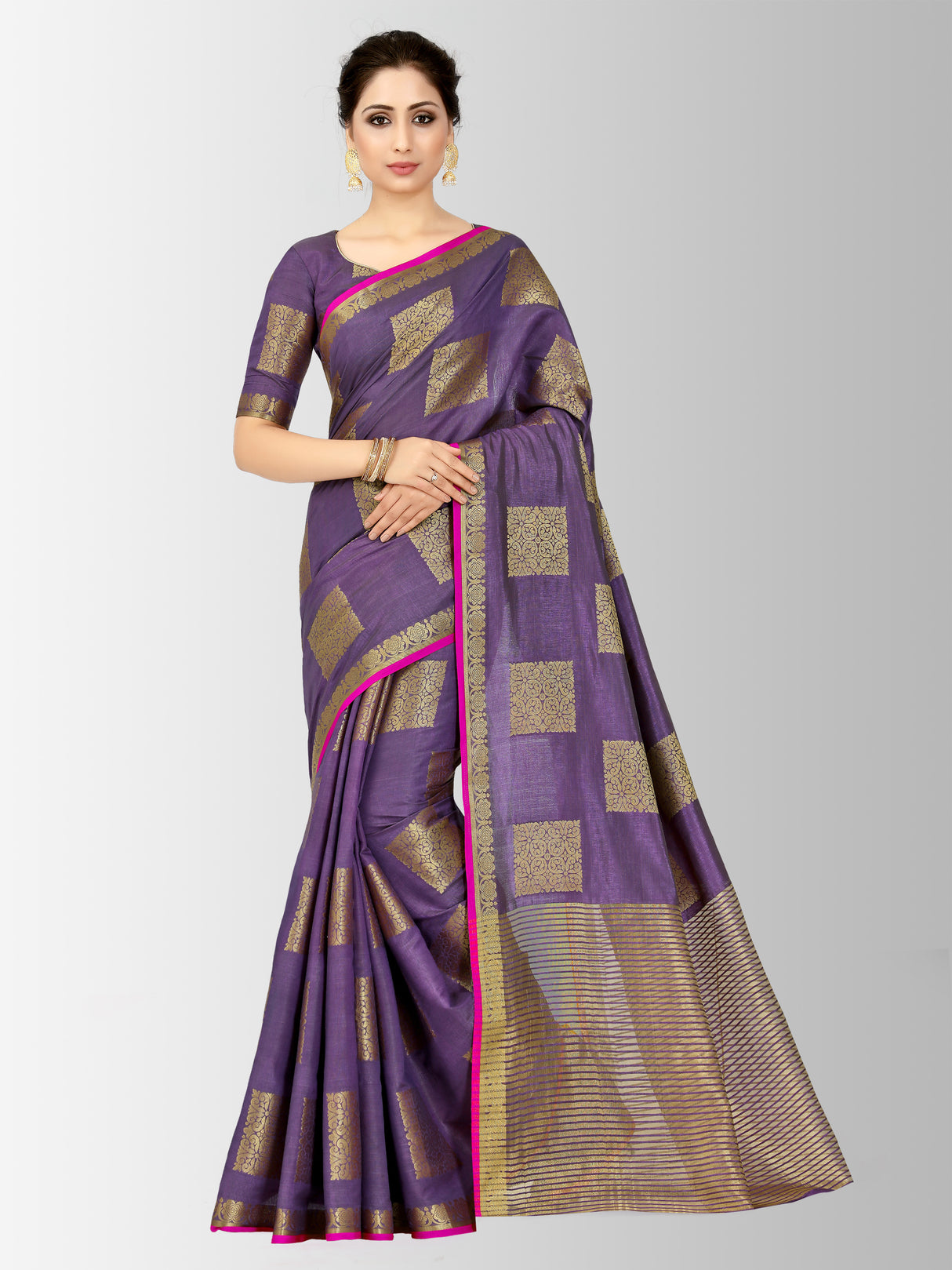 Mimosa Womens Tussar Silk Saree Kanjivaram style Violet Color