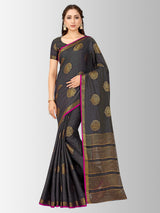 Mimosa Womens Tussar Silk Saree Kanjivaram style Black Color