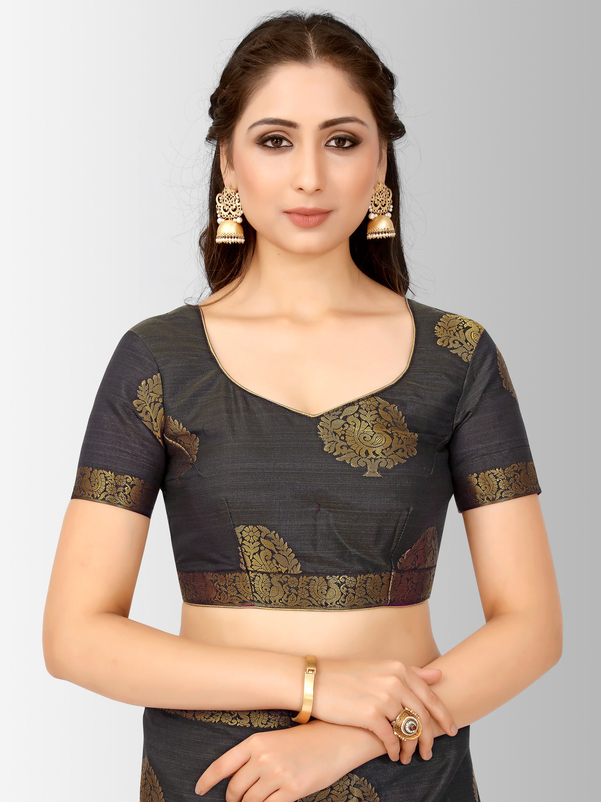 Mimosa Womens Tussar Silk Saree Kanjivaram style Black Color