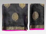 Mimosa Womens Tussar Silk Saree Kanjivaram style Black Color