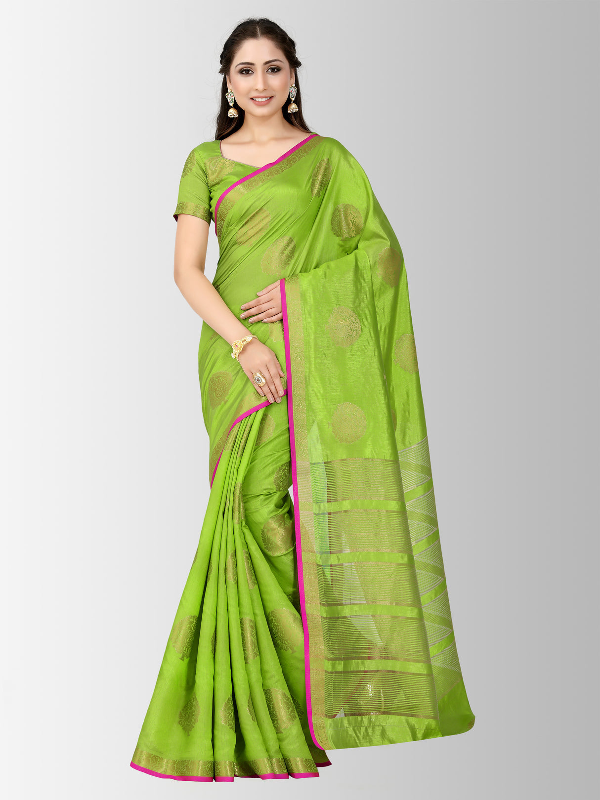 Mimosa Womens Tussar Silk Saree Kanjivaram style Liril Color