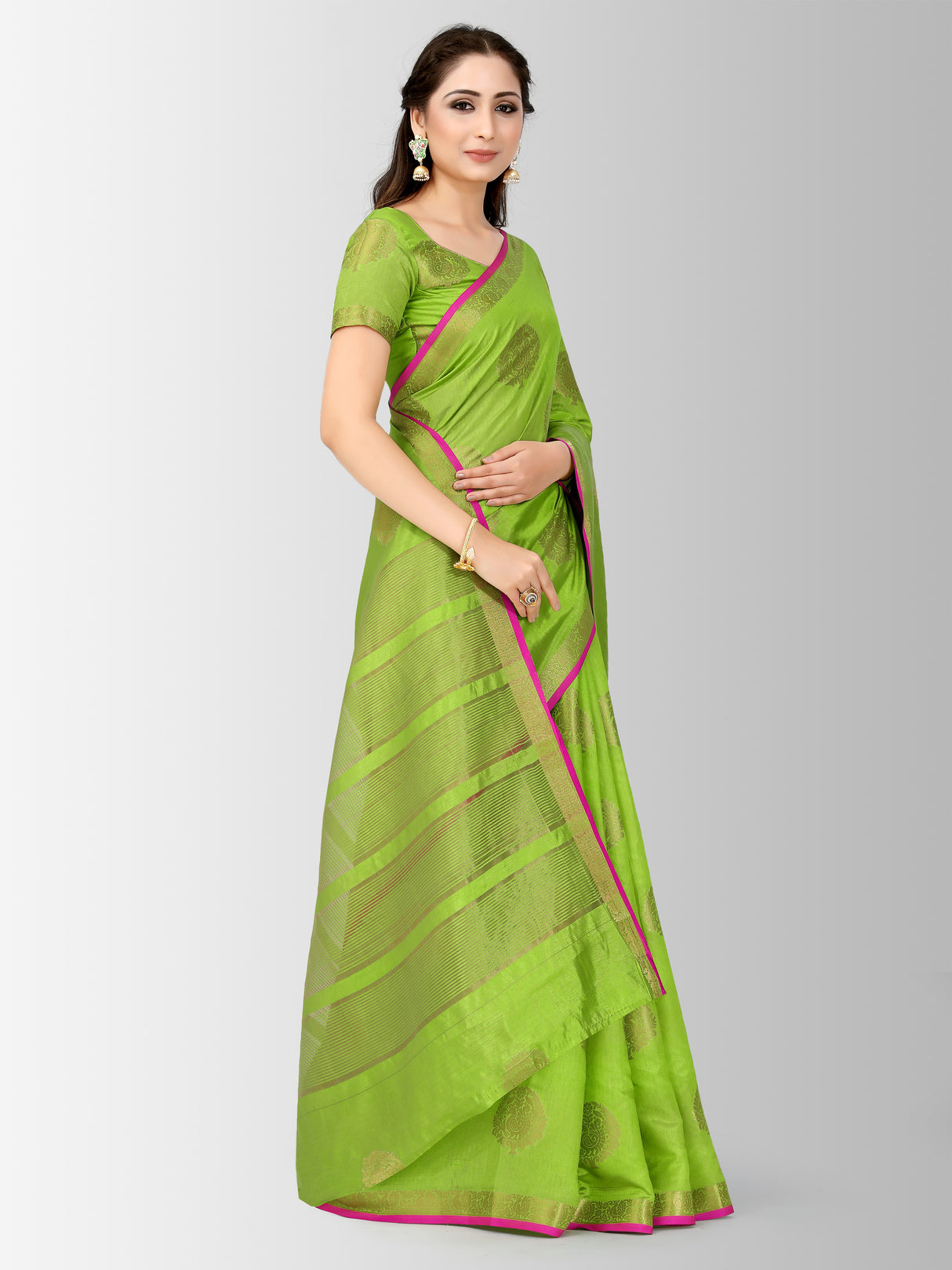 Mimosa Womens Tussar Silk Saree Kanjivaram style Liril Color