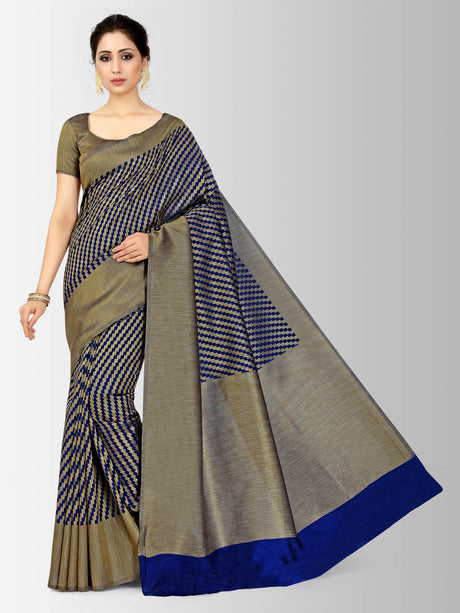 Mimosa Womens Art Silk Saree Patola Navy Blue Color