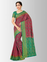 Mimosa Womens Art Silk Saree Patola style Wine Color