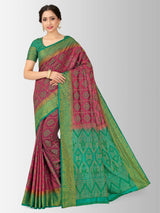 Mimosa Womens Art Silk Saree Patola style Wine Color