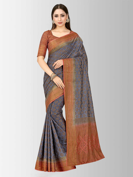 Mimosa Womens Art Silk Saree Patola Grey Color