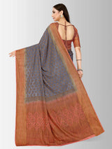 Mimosa Womens Art Silk Saree Patola Grey Color