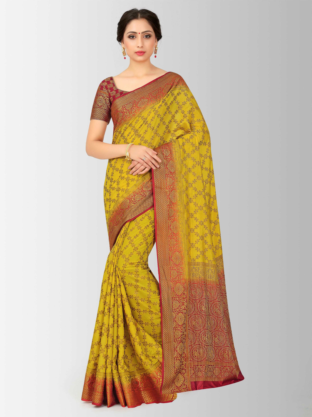 Mimosa Womens Art Silk Saree Patola Gold Color