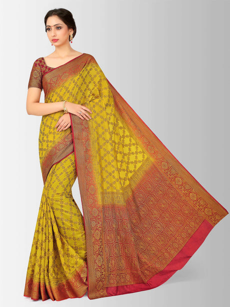 Mimosa Womens Art Silk Saree Patola Gold Color