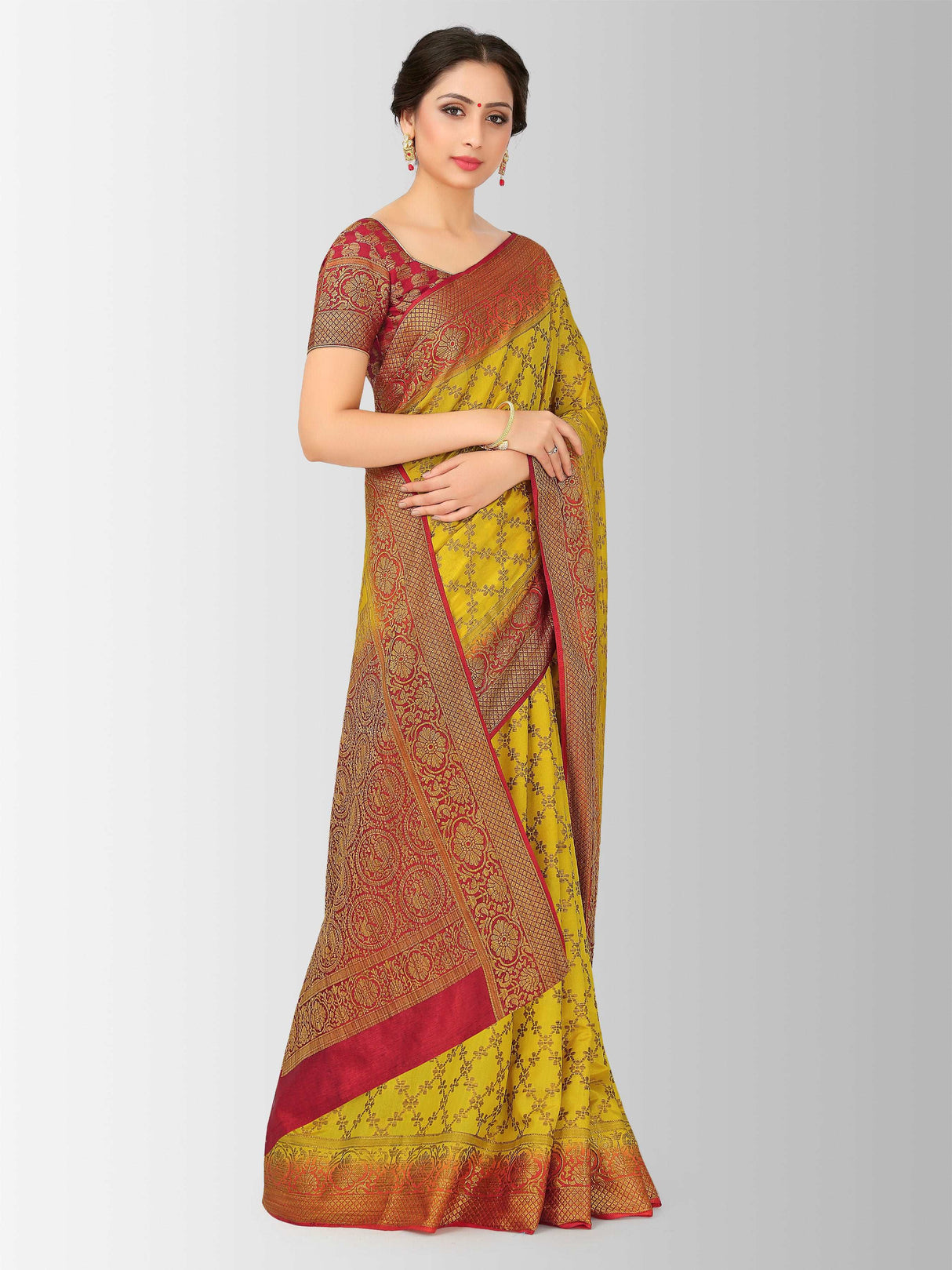 Mimosa Womens Art Silk Saree Patola Gold Color