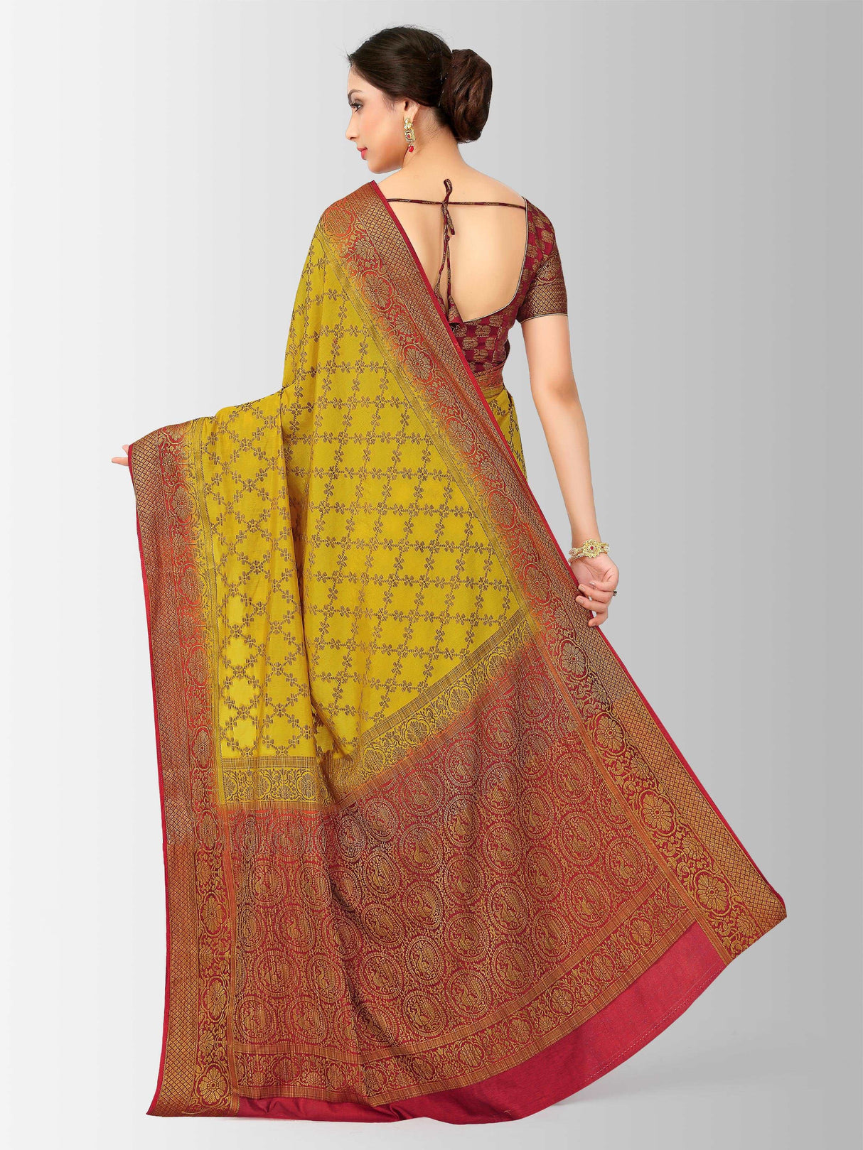 Mimosa Womens Art Silk Saree Patola Gold Color