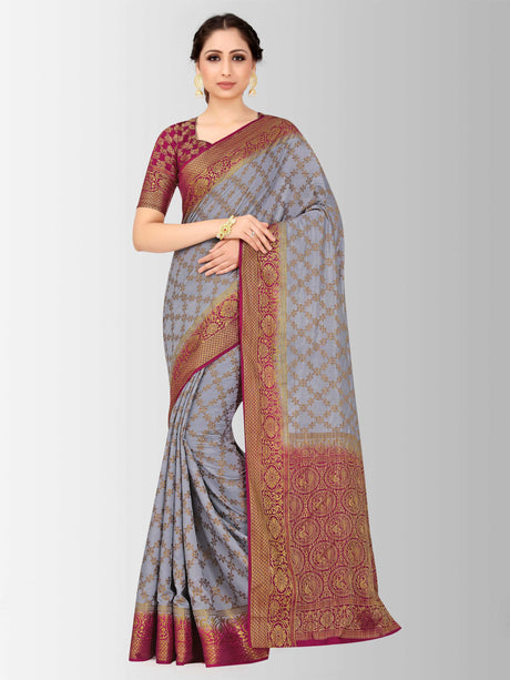 Mimosa Womens Art Silk Saree Patola Grey Color