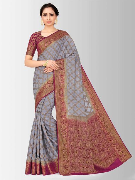 Mimosa Womens Art Silk Saree Patola Grey Color