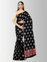 Mimosa Womens Raw Silk Saree Kanjivaram Black Color