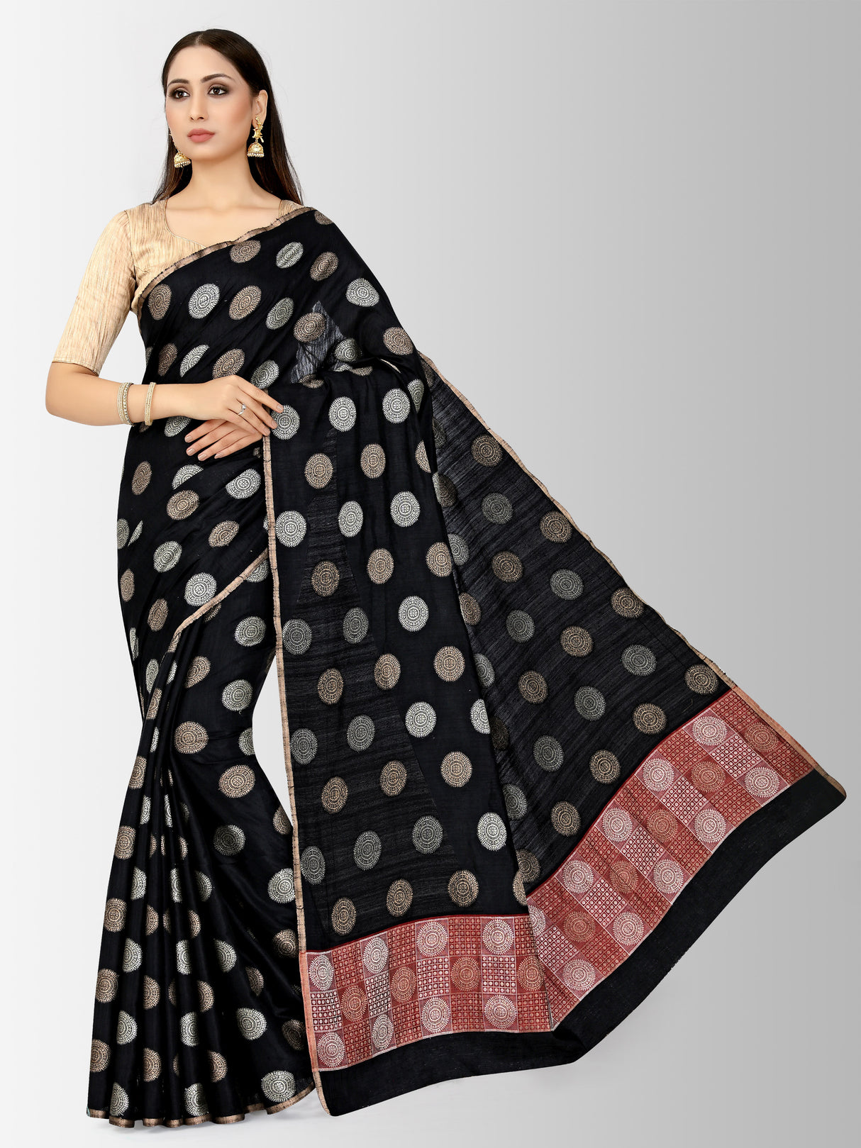 Mimosa Womens Raw Silk Saree Kanjivaram Black Color