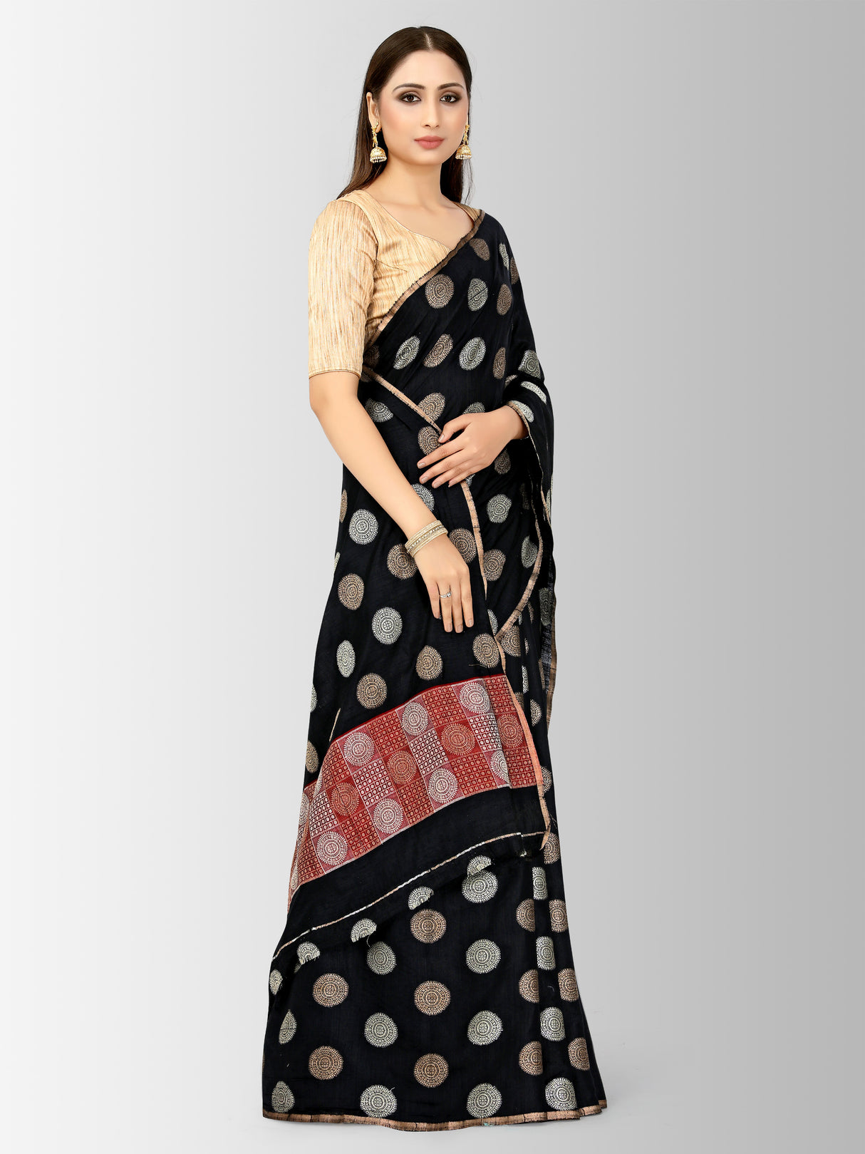 Mimosa Womens Raw Silk Saree Kanjivaram Black Color