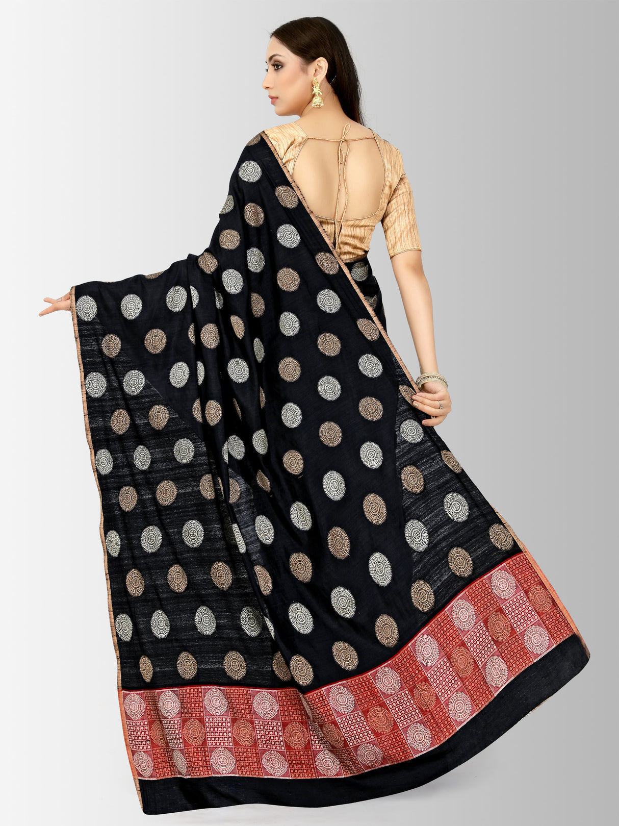 Mimosa Womens Raw Silk Saree Kanjivaram Black Color