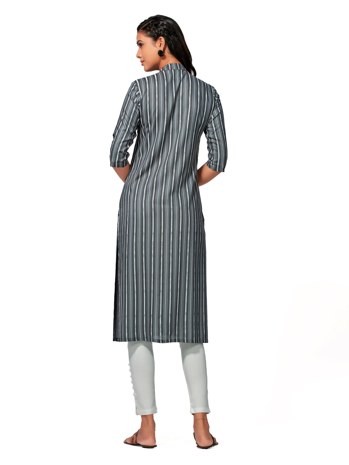 Mimosa Women Grey Color Printed Straight Kurta