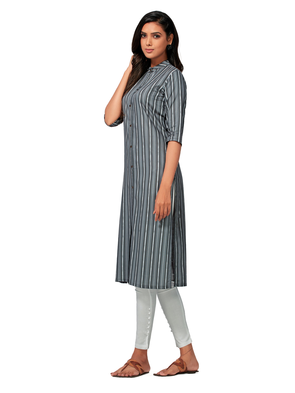 Mimosa Women Grey Color Printed Straight Kurta