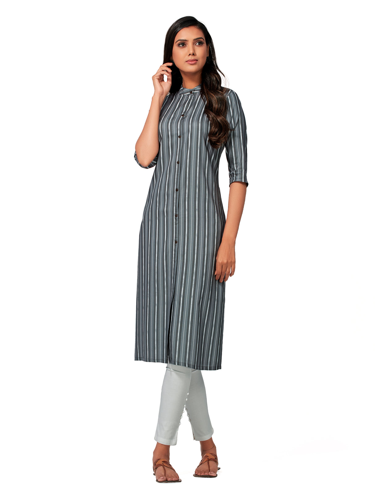 Mimosa Women Grey Color Printed Straight Kurta