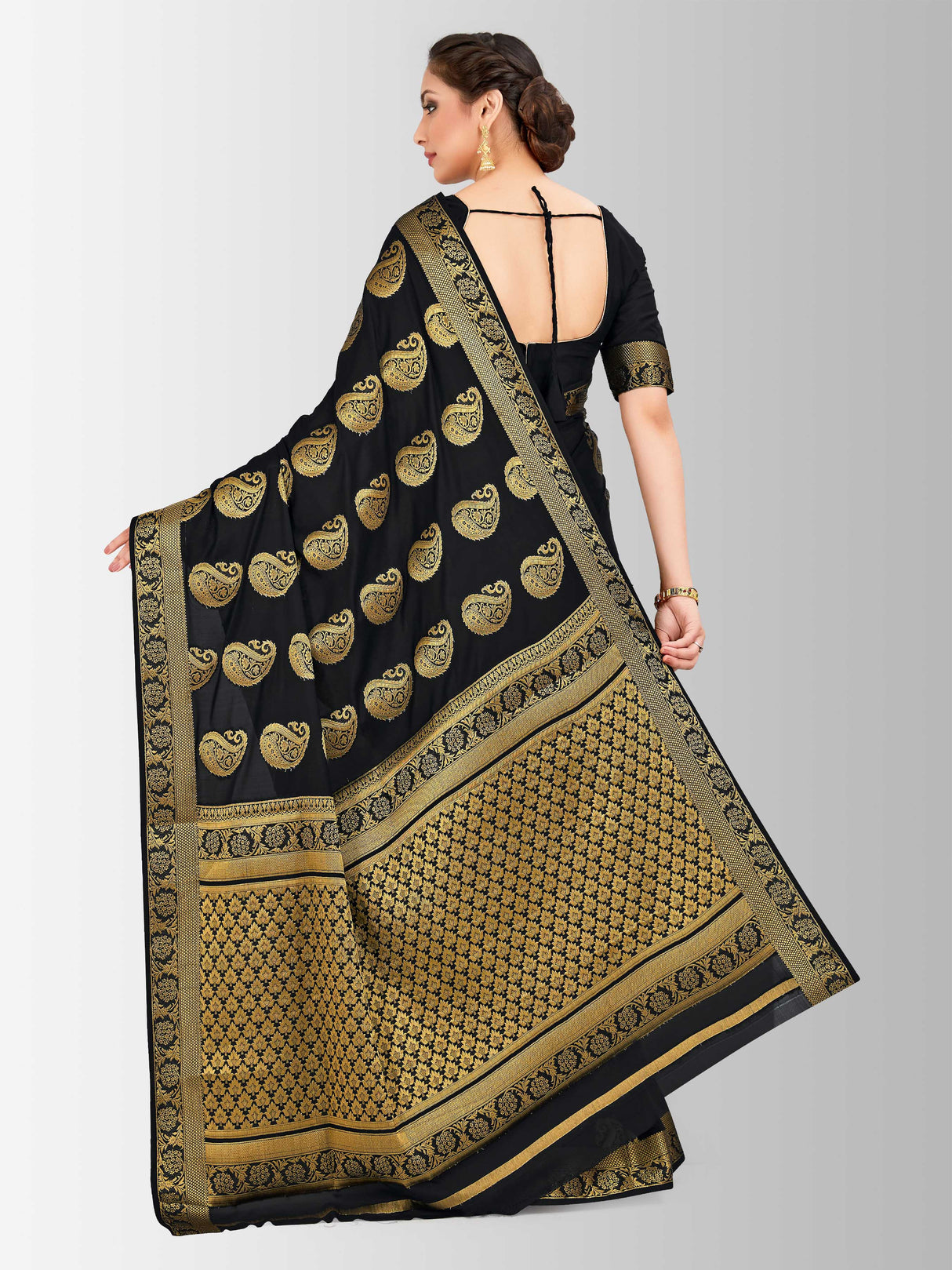 Mimosa Womens Crepe Saree Mysore Silk Black Color