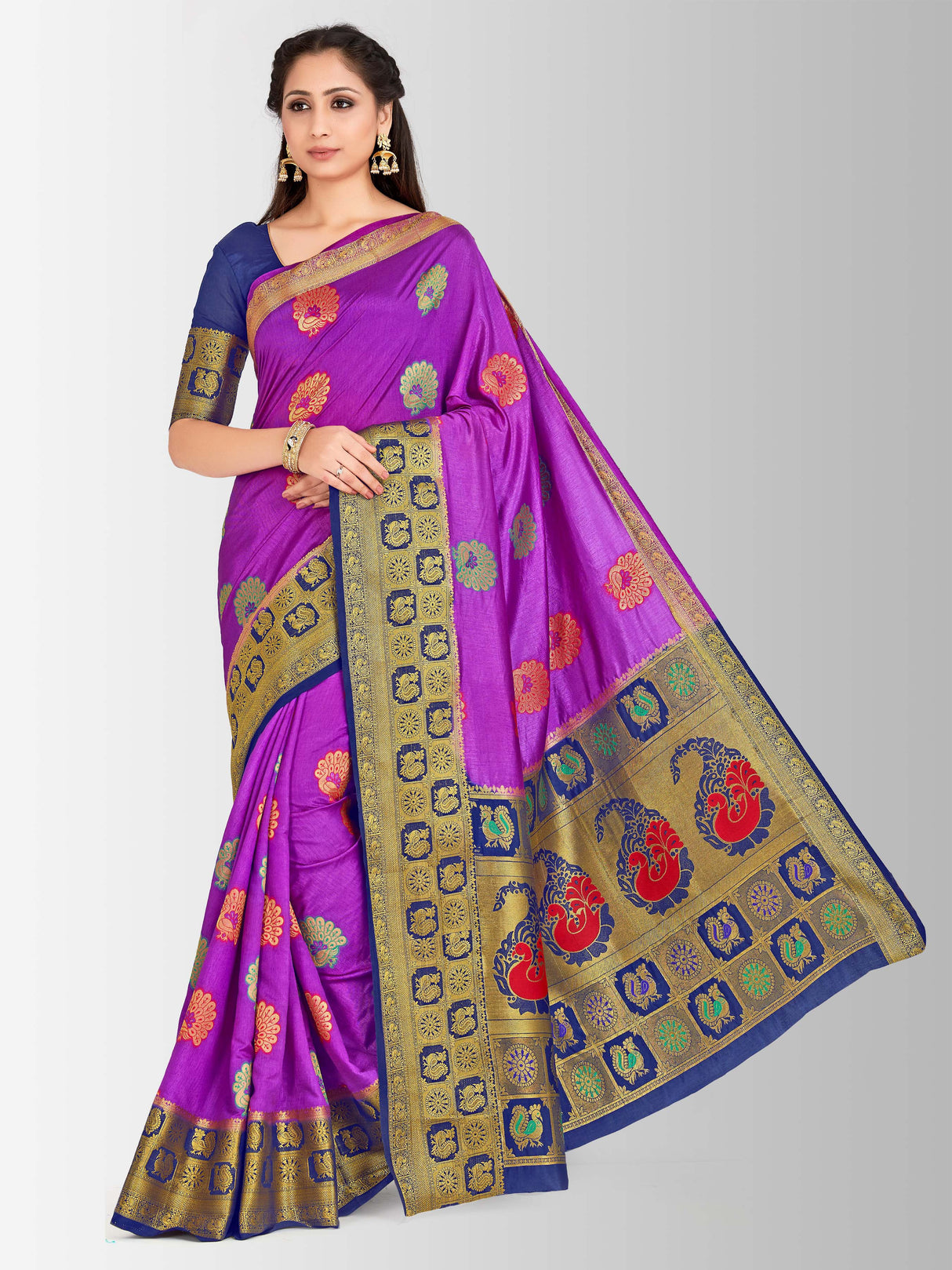 Mimosa Womens Art Silk Saree Kanjivaram Levander Color