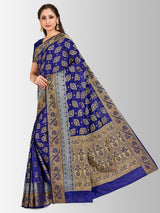 Mimosa Womens Raw Silk Saree Kanjivaram Navy Blue Color