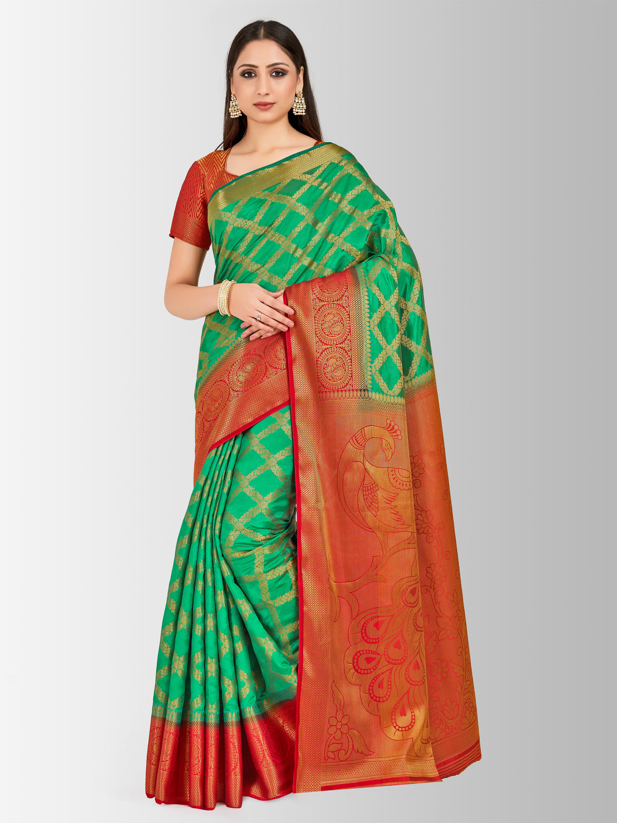 Mimosa Womens Art Silk Saree Kanjivaram Rama Color