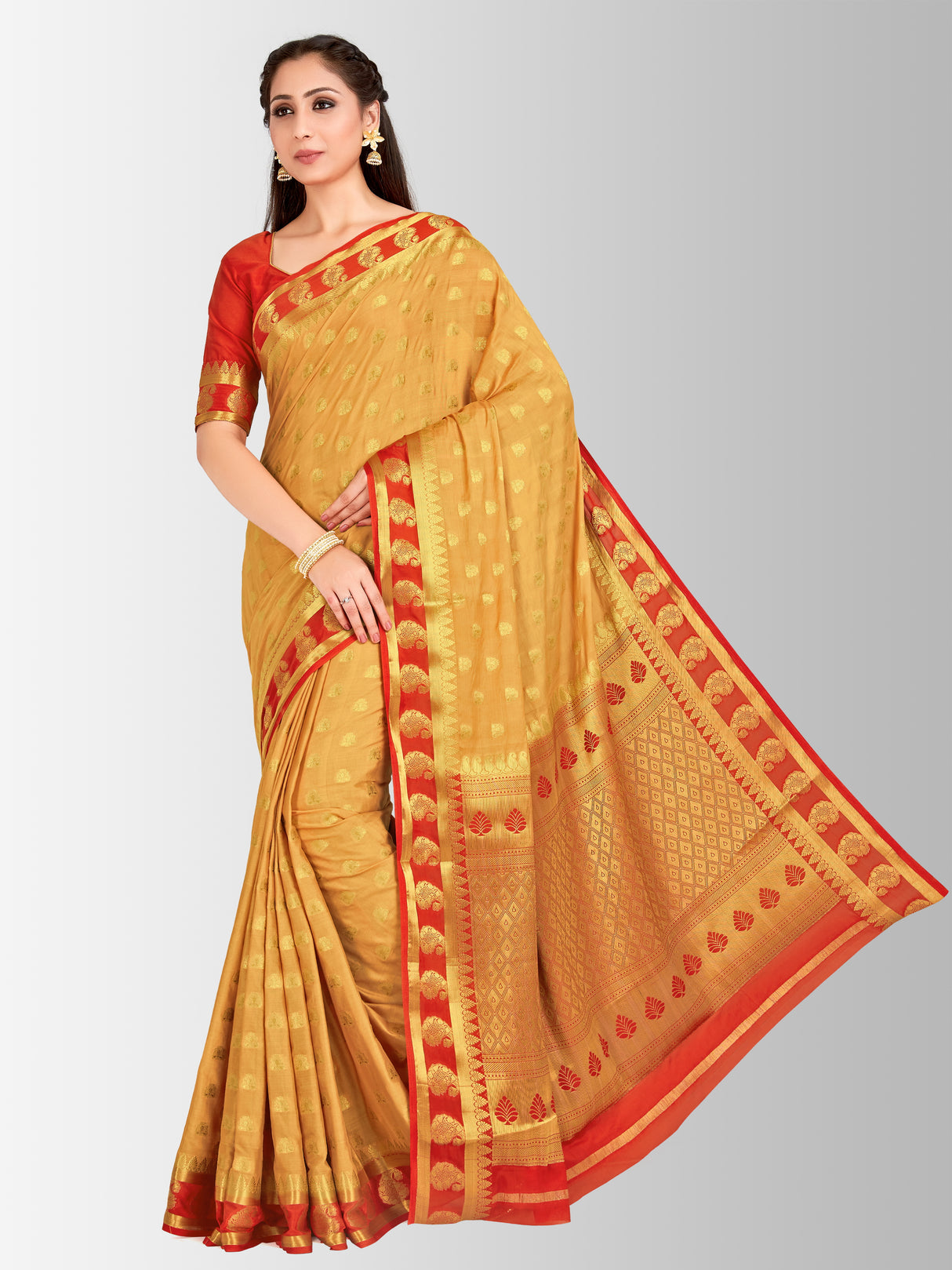 Mimosa Womens Crepe Saree Mysore Silk Chiku Color