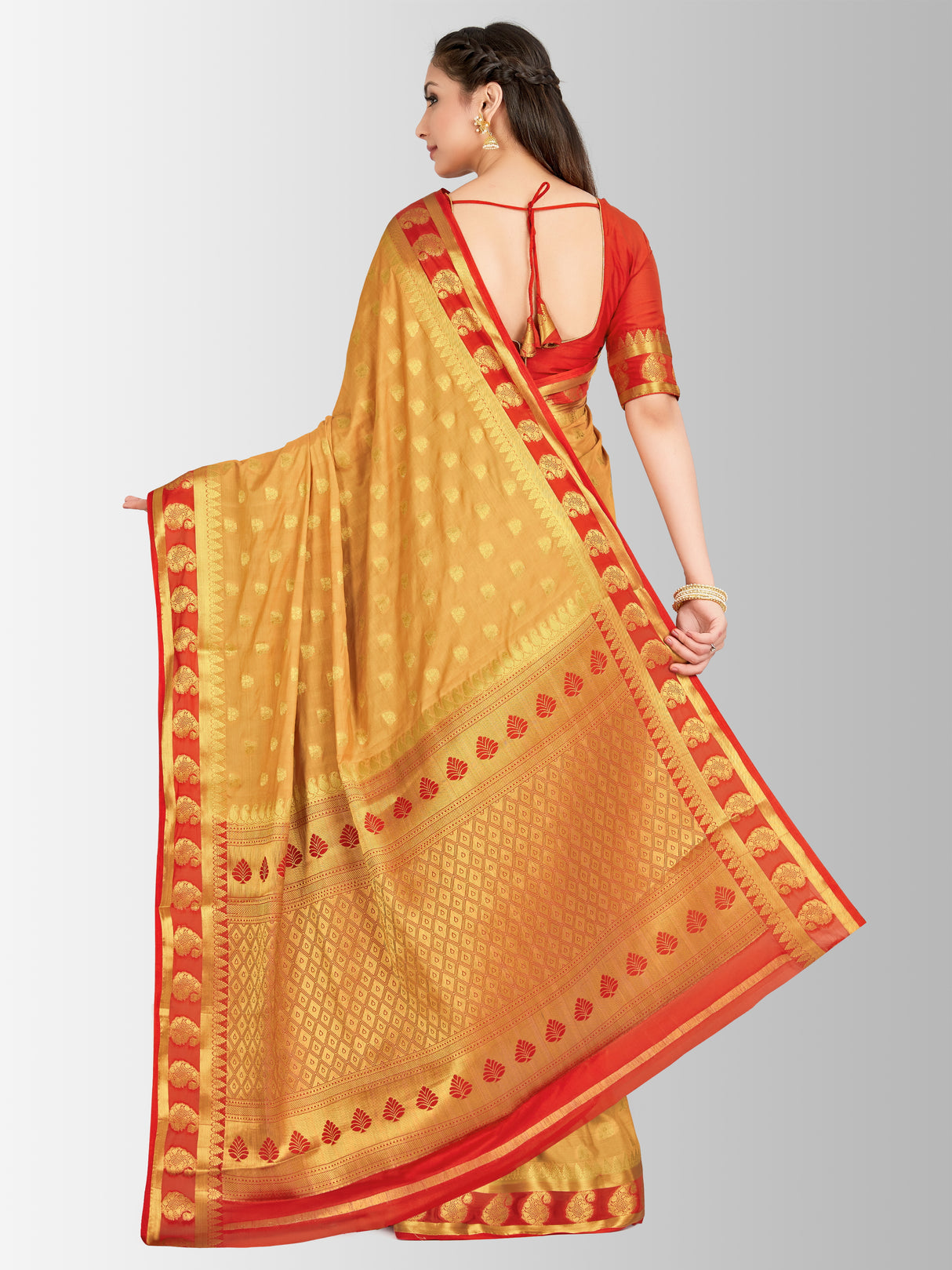 Mimosa Womens Crepe Saree Mysore Silk Chiku Color