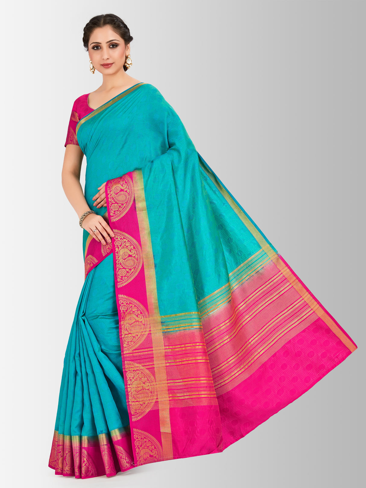 Mimosa Womens Art Silk Saree Kanjivaram Saffire Color