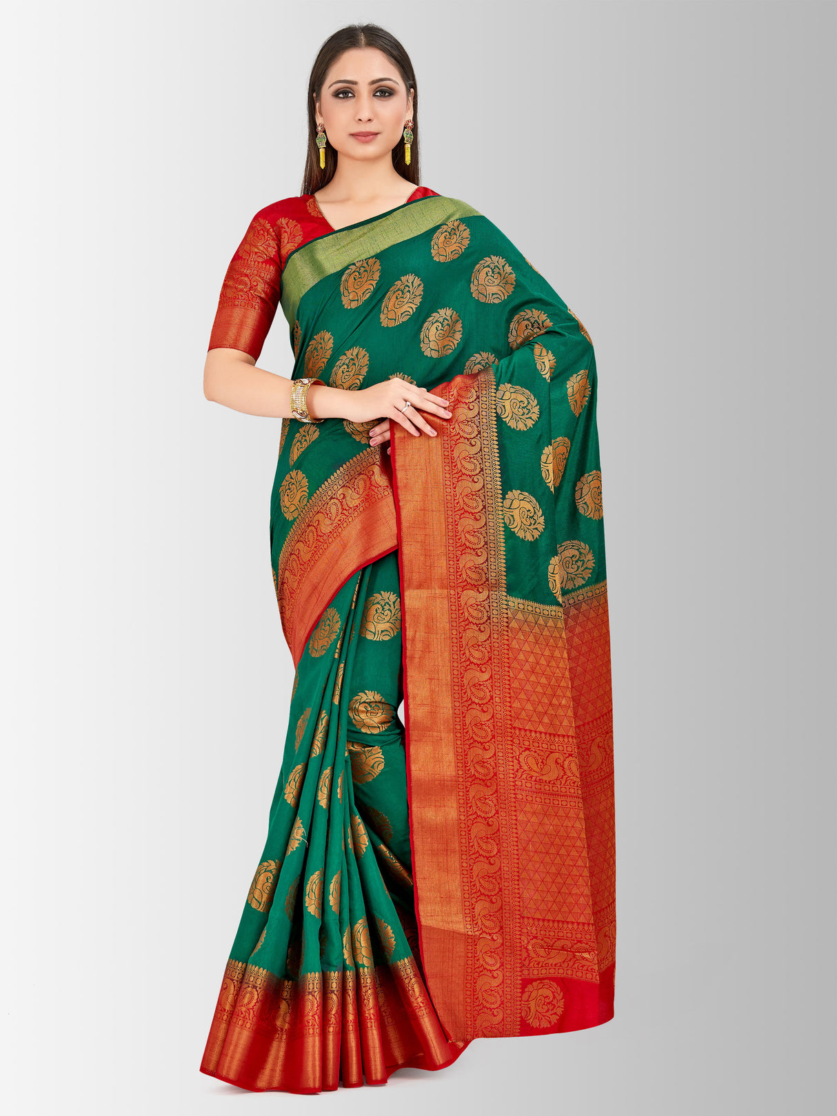 Mimosa Womens Art Silk Saree Kanjivaram BGreen Color